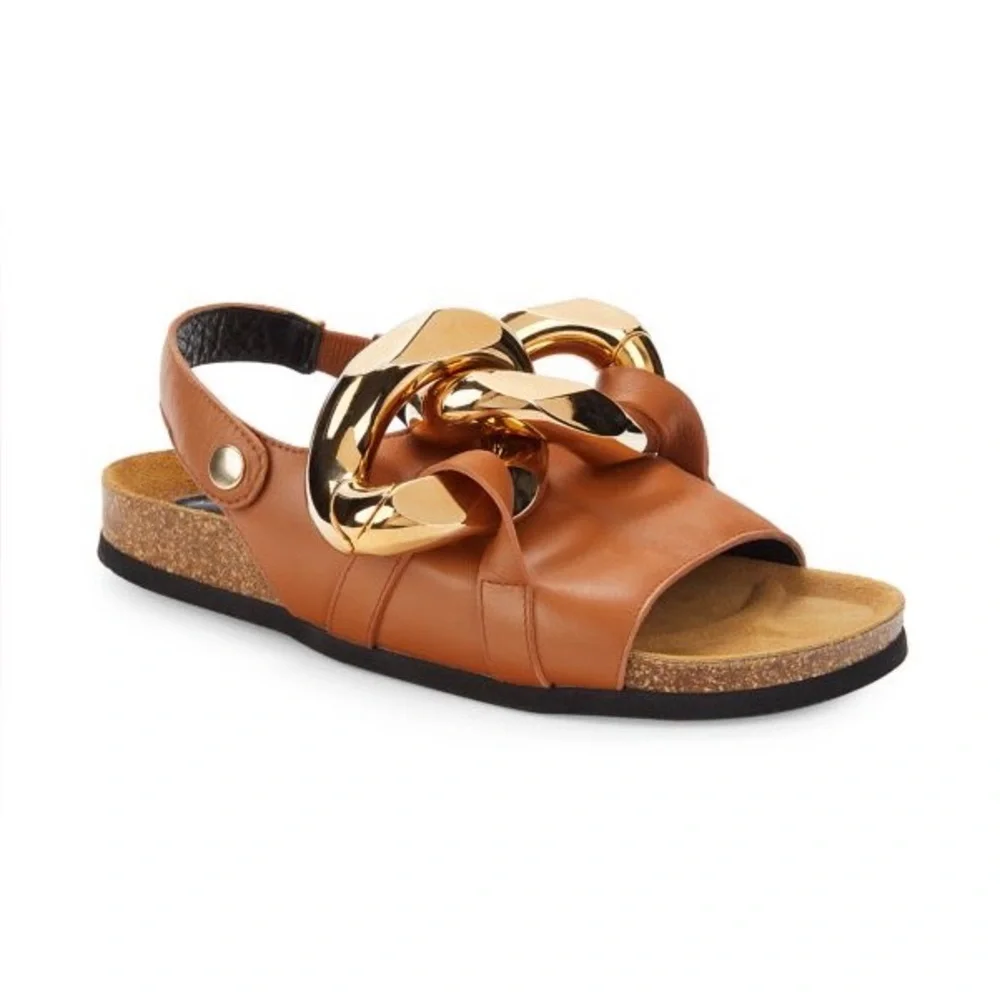 JW ANDERSON Cognac Brown Leather Chain Link Slingback Sandals size 12 NWOB - Picture 5 of 16